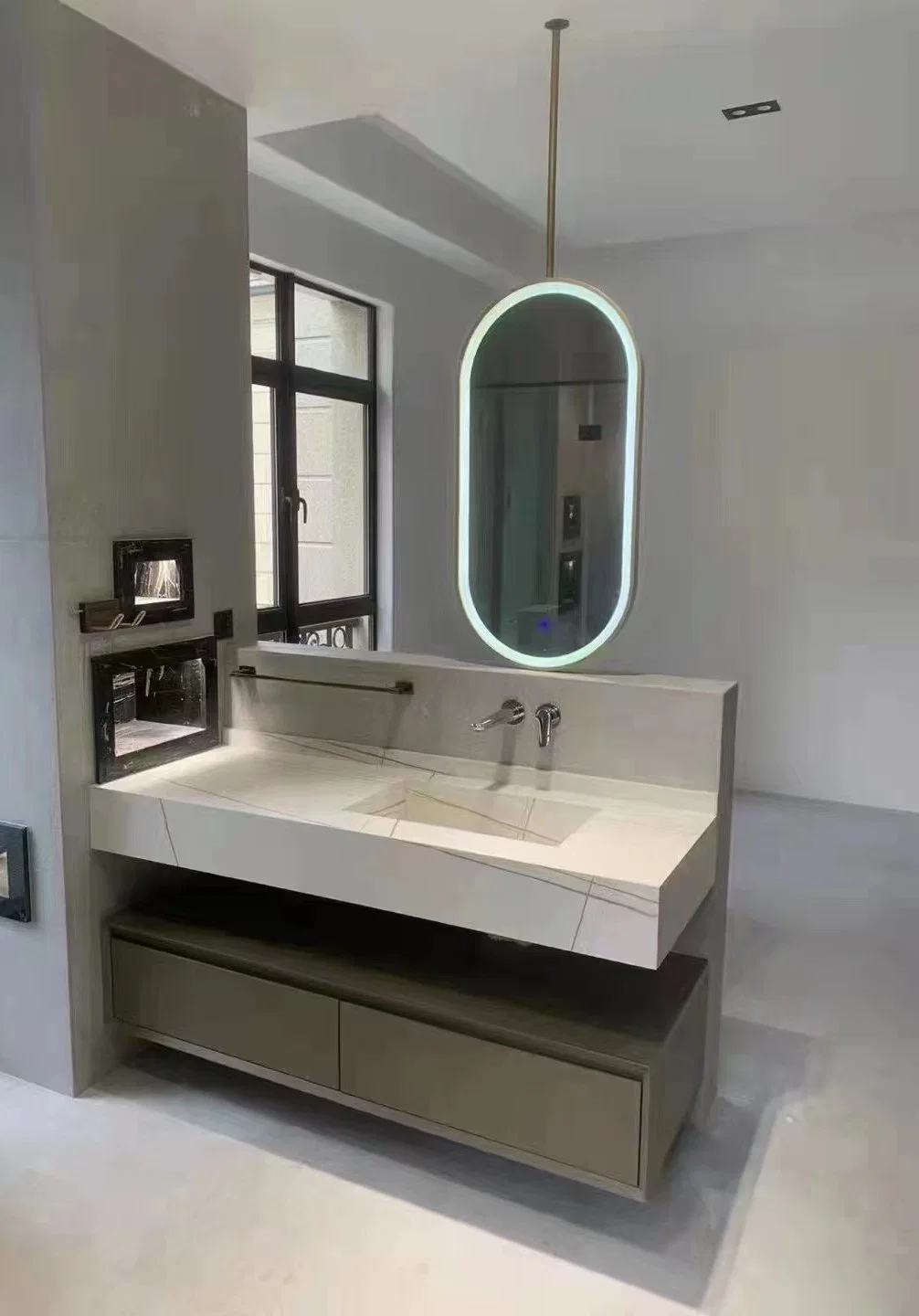 Large Bathroom White LED Vanity Mirror Cabinets Set Waterproof Double Sink Bathroom Vanity