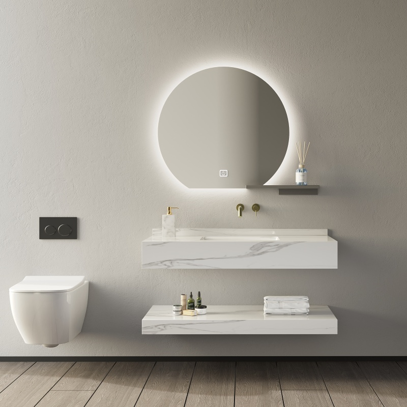 Customized Made Seamed Double Layer Sintered Stone Single Basin Bathroom Cabinets Sink Set Bathroom Vanity for Hotel Furniture