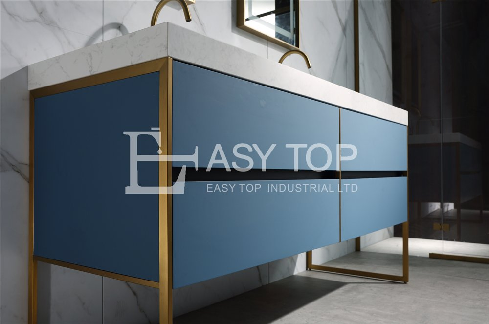 Stock Germany Economical Practical Contemporary Blue Floor Mounted Double Sink Vanity