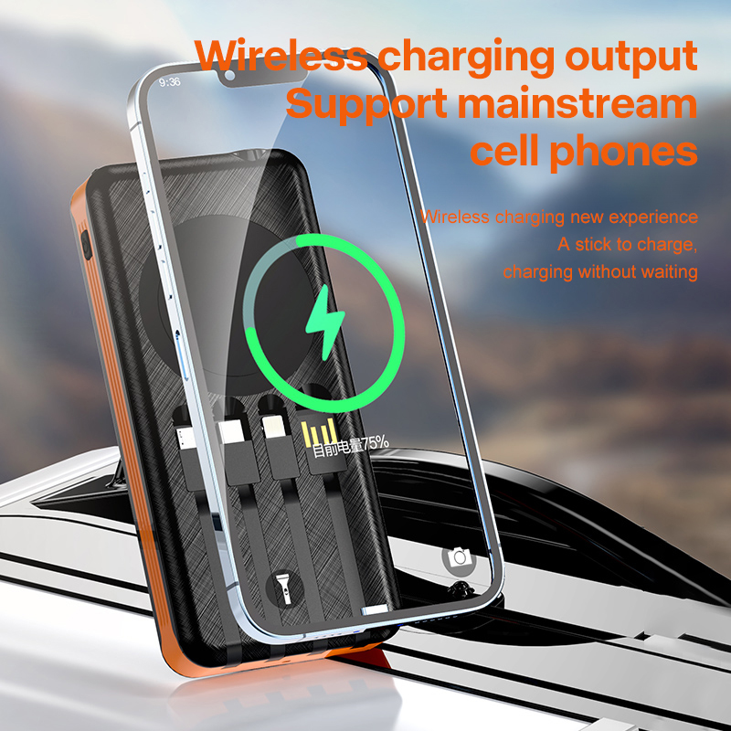 2025 Factory-made Emergency Flashlight Dustproof Outdoor Solar Power Banks Self-contained 4 Wires Support Fast Charging