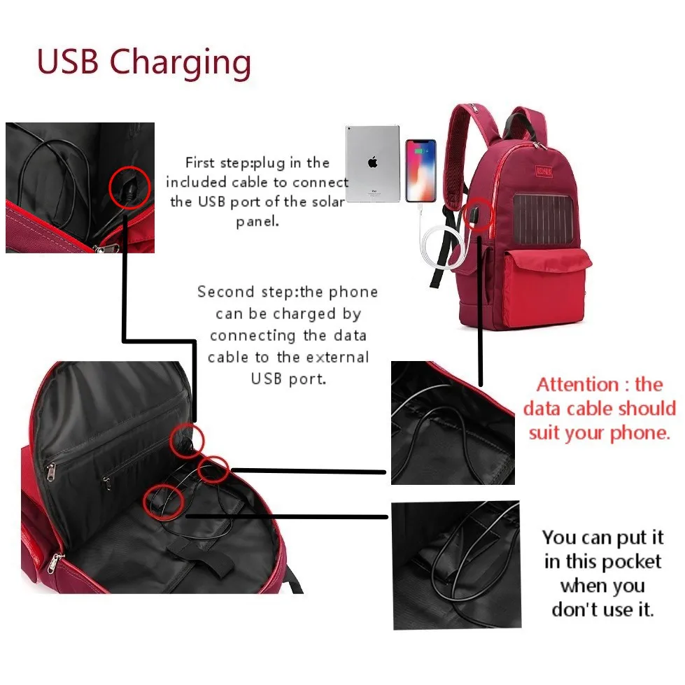 Fashion Design Solar Panel Backpack Cycling Bike Safety LED Flash Light Backpack (RS190204-5)