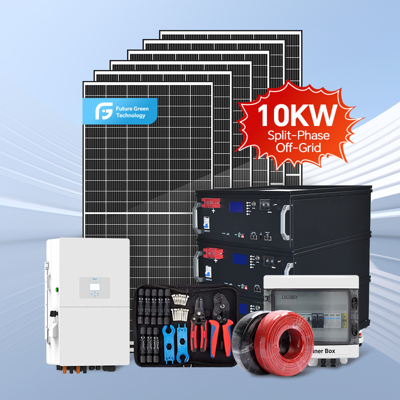 FGET Off-Grid Home 10KW Roof Mounting Split Inverter 51.2V 300ah Lithium Battery 600W Solar Panel Solar Power System