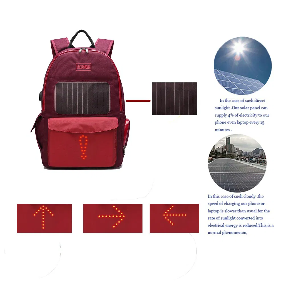 Fashion Design Solar Panel Backpack Cycling Bike Safety LED Flash Light Backpack (RS190204-5)