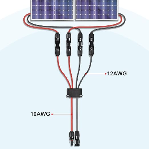 Coorle Solar Connectors Cable Model 2-4 for 2 Solar Panels 10AWG Y Branch Adapter with Tool-Free Connection (FMM/MFF)