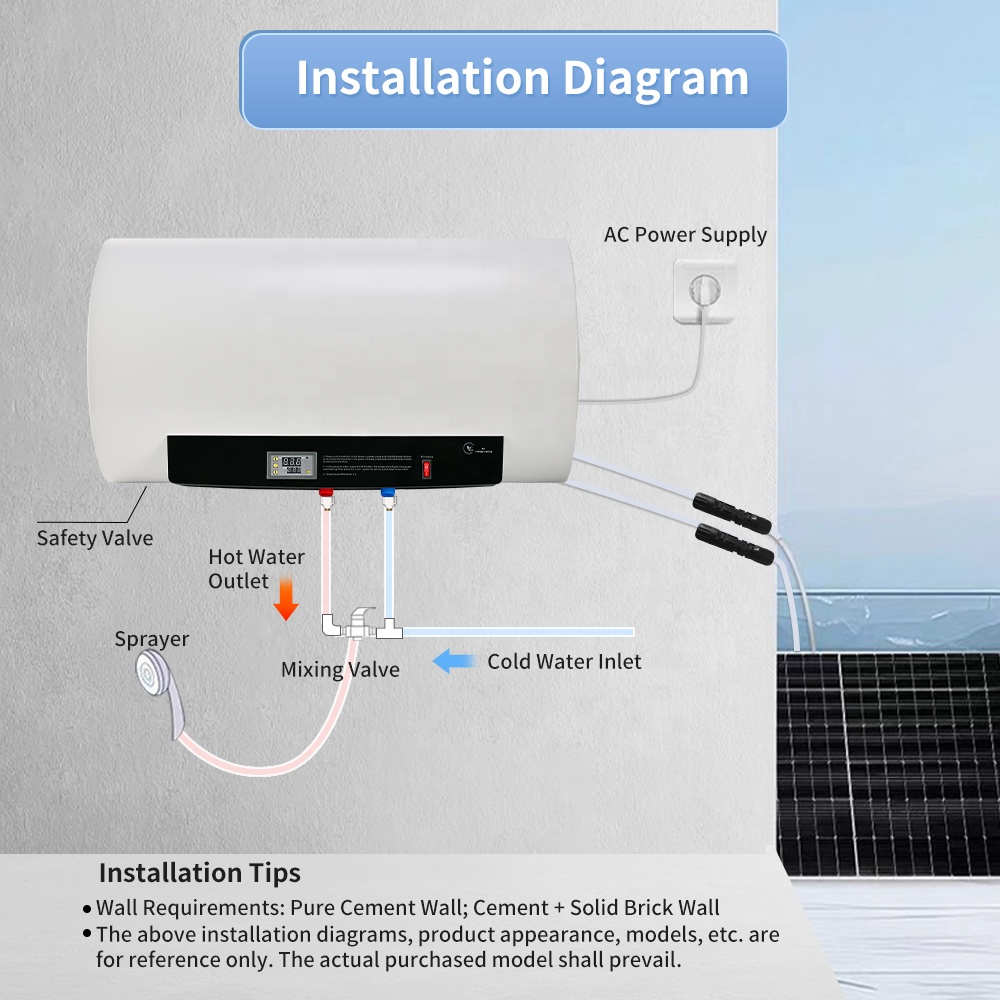 Metal Smart Solar PV Water Heater 80L Flat-Plate Energy Efficiency Electric Controlled Wall-Mounted Household Commercial