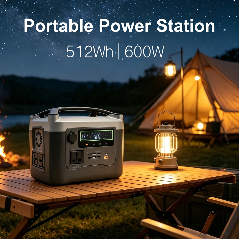 600W Portable Power Station 512Wh LiFePO4 Lithium Battery Power Bank Solar Generator Emergency Energy Storage Power Supply