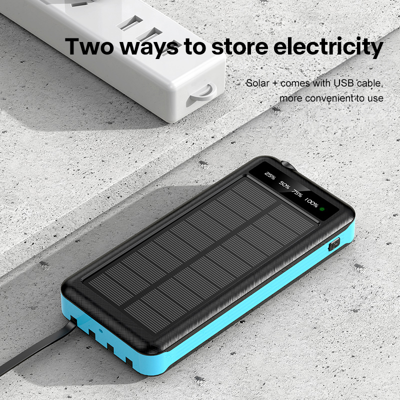 2025 Factory-made Emergency Flashlight Dustproof Outdoor Solar Power Banks Self-contained 4 Wires Support Fast Charging