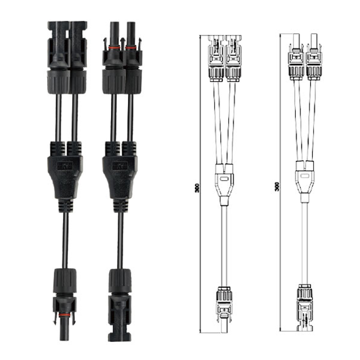 Waterproof Solar Cable Connector Y Type 3-Way Connector for Solar Panel Male and Female Photovoltaic Connector