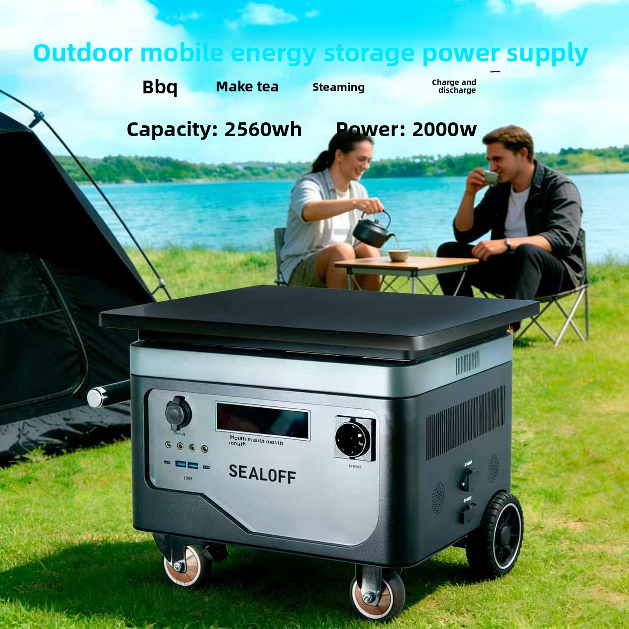 Portable Outdoor Power Station 220V/2560Wh 2000W LiFePO4 Battery Solar Generator Safety Features for Camping Emergency Backup