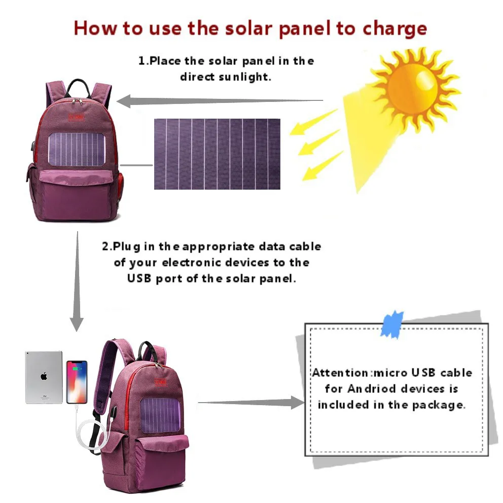 Water Proof Nylon Turn Signal LED Flash Backpack with Solar Panel Charging Phone (RS-190204-4)