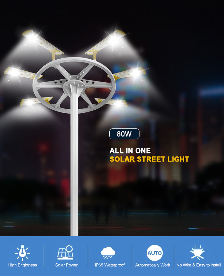 80W All in One Integrated Solar Street Lights for Outdoor Lighting