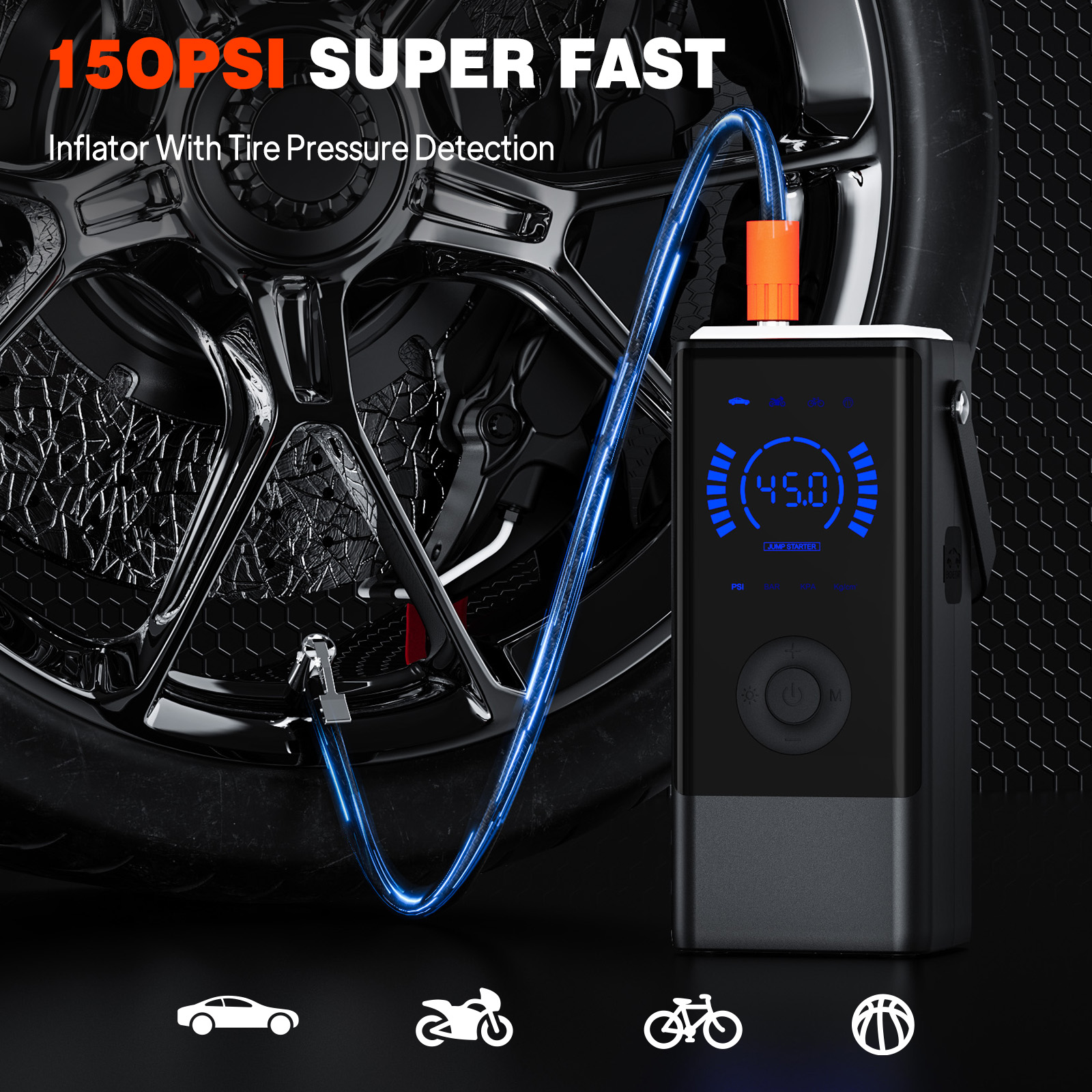 Custom OEM Car &amp; Motorcycle Jump Starter Power Bank 8000mAh Jump Starter With Air Compressor With Air Inflator