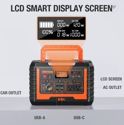 Portable Outdoor Solar Generator 1500W Power Station with QC3.0 Fast Charging 2 USB Ports 1 Year Warranty