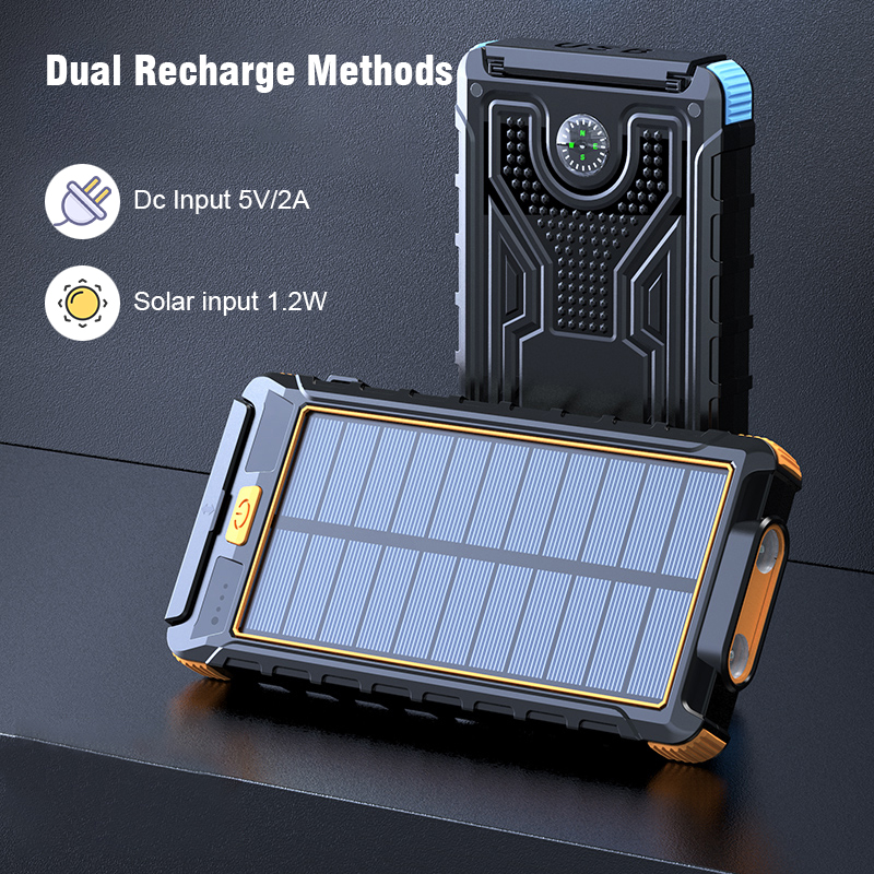 Solar Power Bank Wireless Charging PD QC Fast Charge Portable Charger Outdoor Power Bank With Emergency Camping LED Indicator