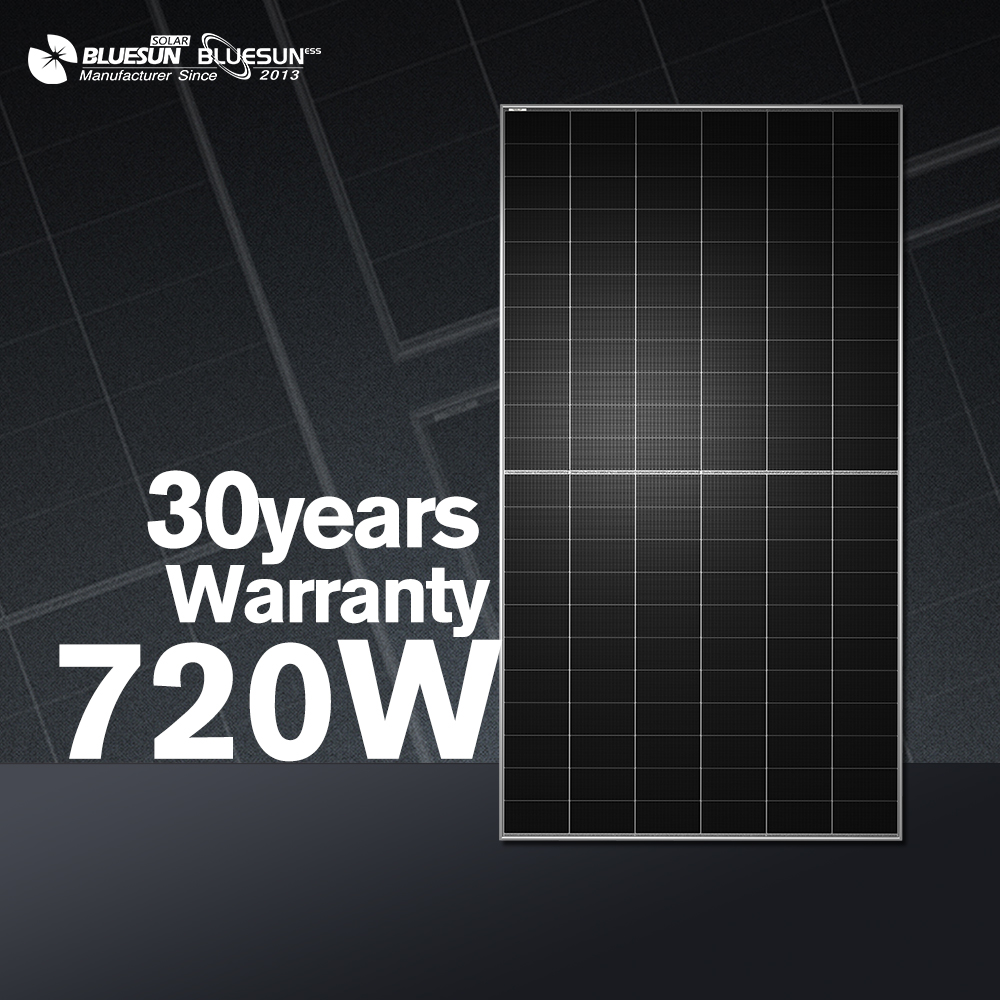 Bluesun Hot Selling 700w 710w 720w HJT Solar Panels 30 Years Warranty IP68 HJT Double Sided Bifacial For Eu Warehouse