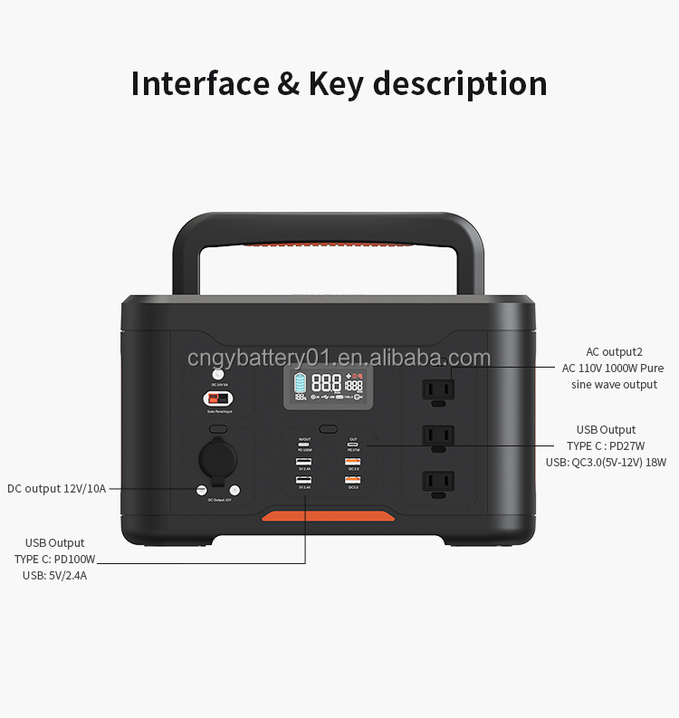 Portable Power Station Solar Generator 1000W/2000W 110V/220V for Home &amp; Camping Use with Car or Solar Panel