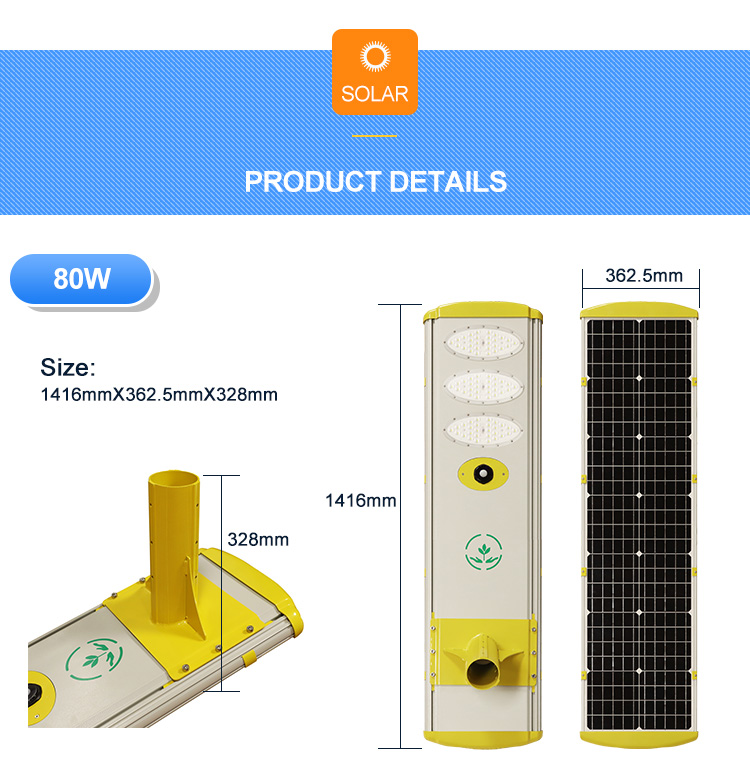 80W All in One Integrated Solar Street Lights Details