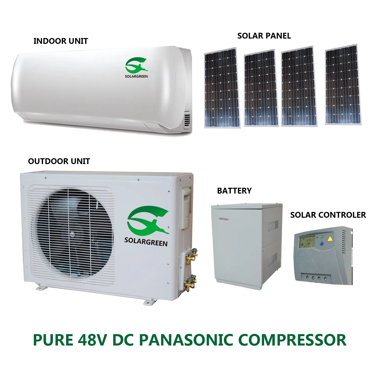 China Manufacturer 48V DC 100% off Grid Solar Air Conditioner with 48V DC Compressor &amp; Motor