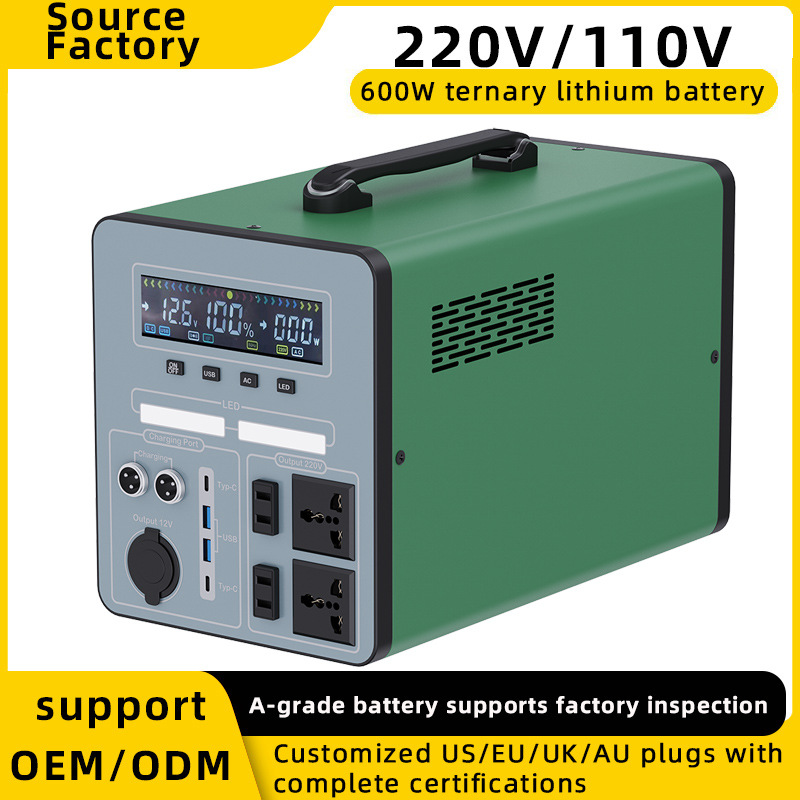 Outdoor Light Solar Generator 220V Mobile Power Portable 1000W Home Travel Car Camping Pure Sine Wave Lithium Ion Battery