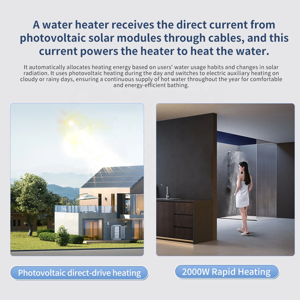 Metal Smart Solar PV Water Heater 80L Flat-Plate Energy Efficiency Electric Controlled Wall-Mounted Household Commercial