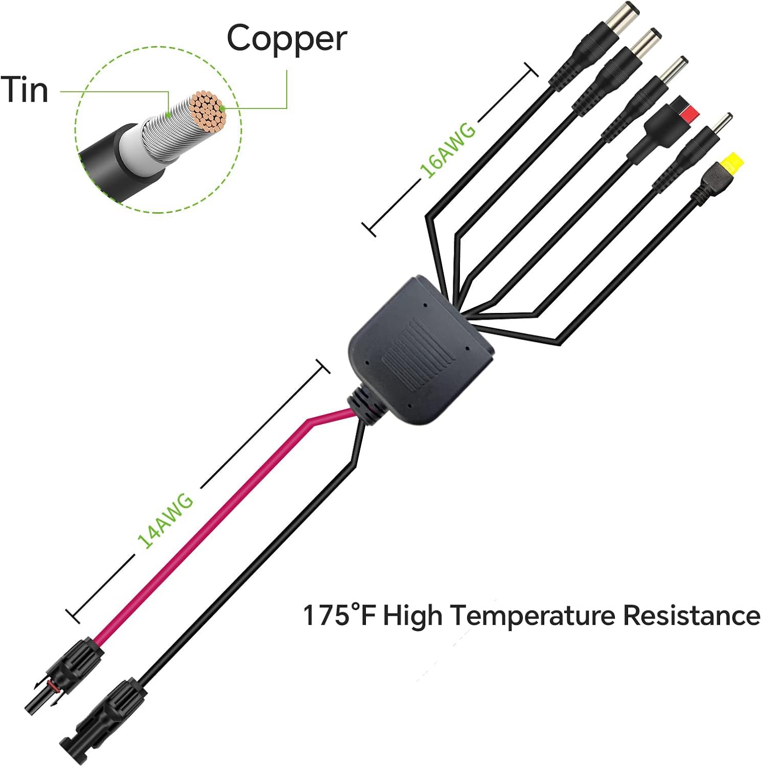 6-in-1 Solar Power System Connector Kit Female Male Connectors Universal Solar Adapter Cable PVC Copper Alloy 250V 35A