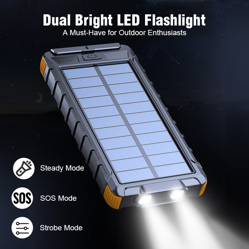Solar Power Bank Wireless Charging PD QC Fast Charge Portable Charger Outdoor Power Bank With Emergency Camping LED Indicator