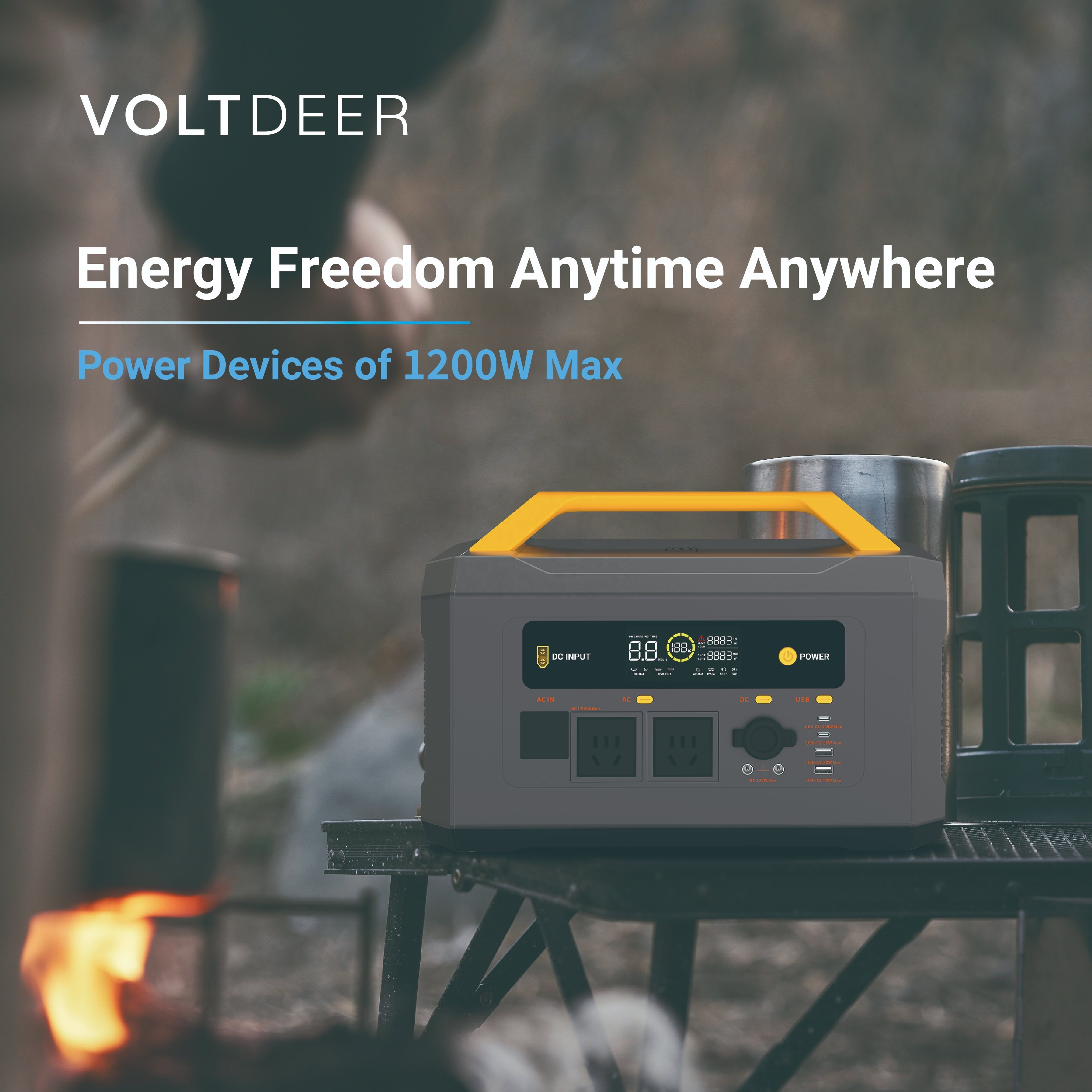 VOLTDEER 1200W portable power station backup power station camping power supply