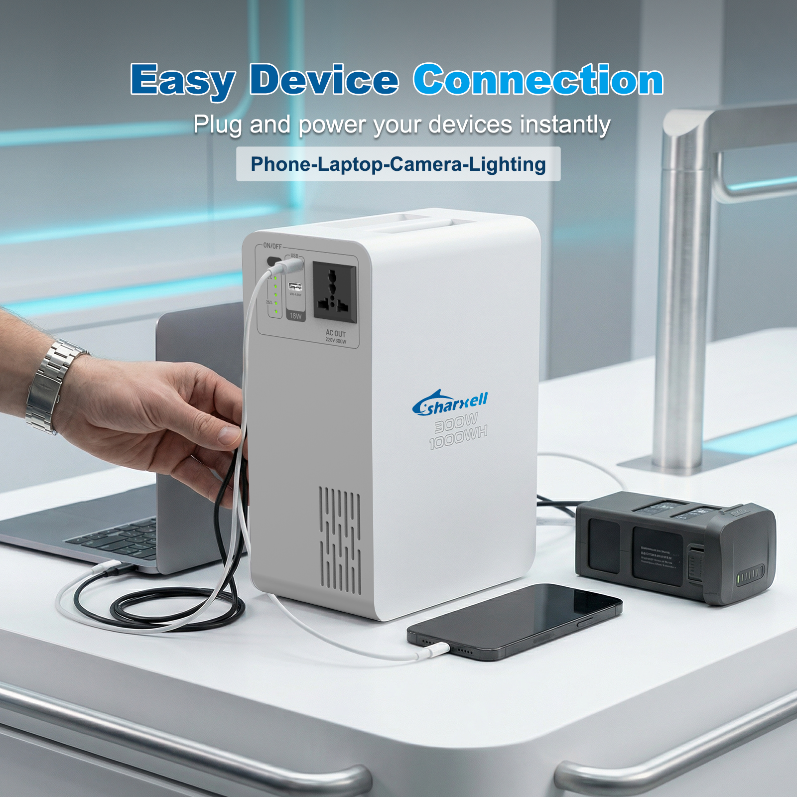 Portable 1000wh-300w Power Station with Fast Charging Lithium Battery for Outdoor Use with Solar Panel Power Source DC Features