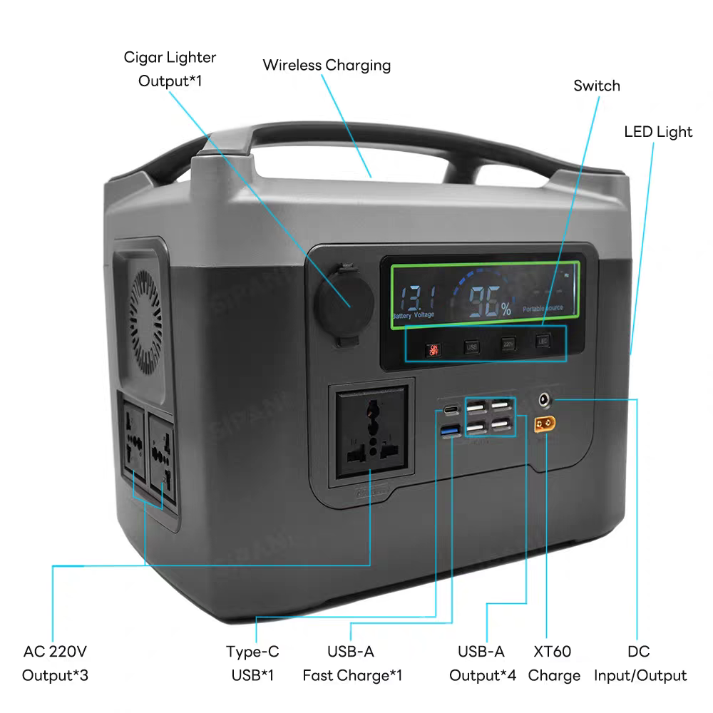 600W Portable Power Station 512Wh LiFePO4 Lithium Battery Power Bank Solar Generator Emergency Energy Storage Power Supply