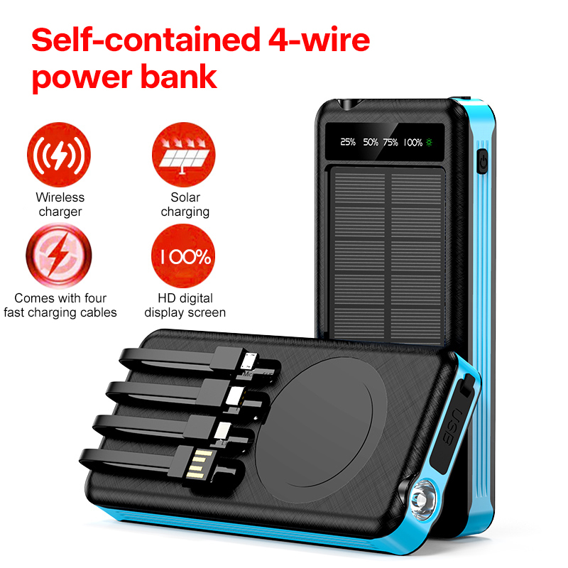 2025 Factory-made Emergency Flashlight Dustproof Outdoor Solar Power Banks Self-contained 4 Wires Support Fast Charging