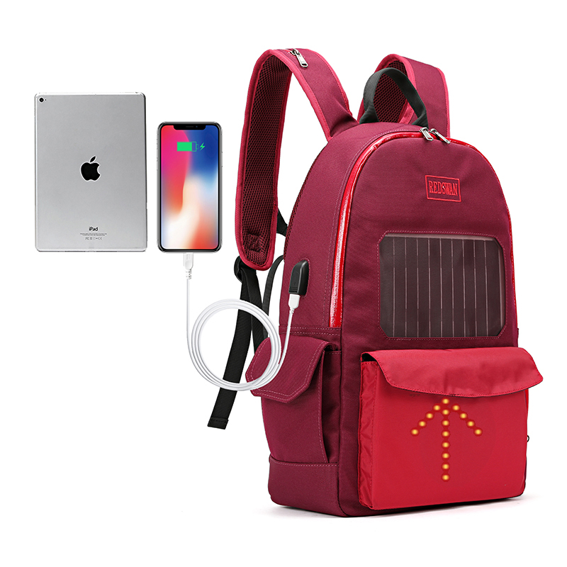 Fashion Design Solar Panel Backpack Cycling Bike Safety LED Flash Light Backpack (RS190204-5)