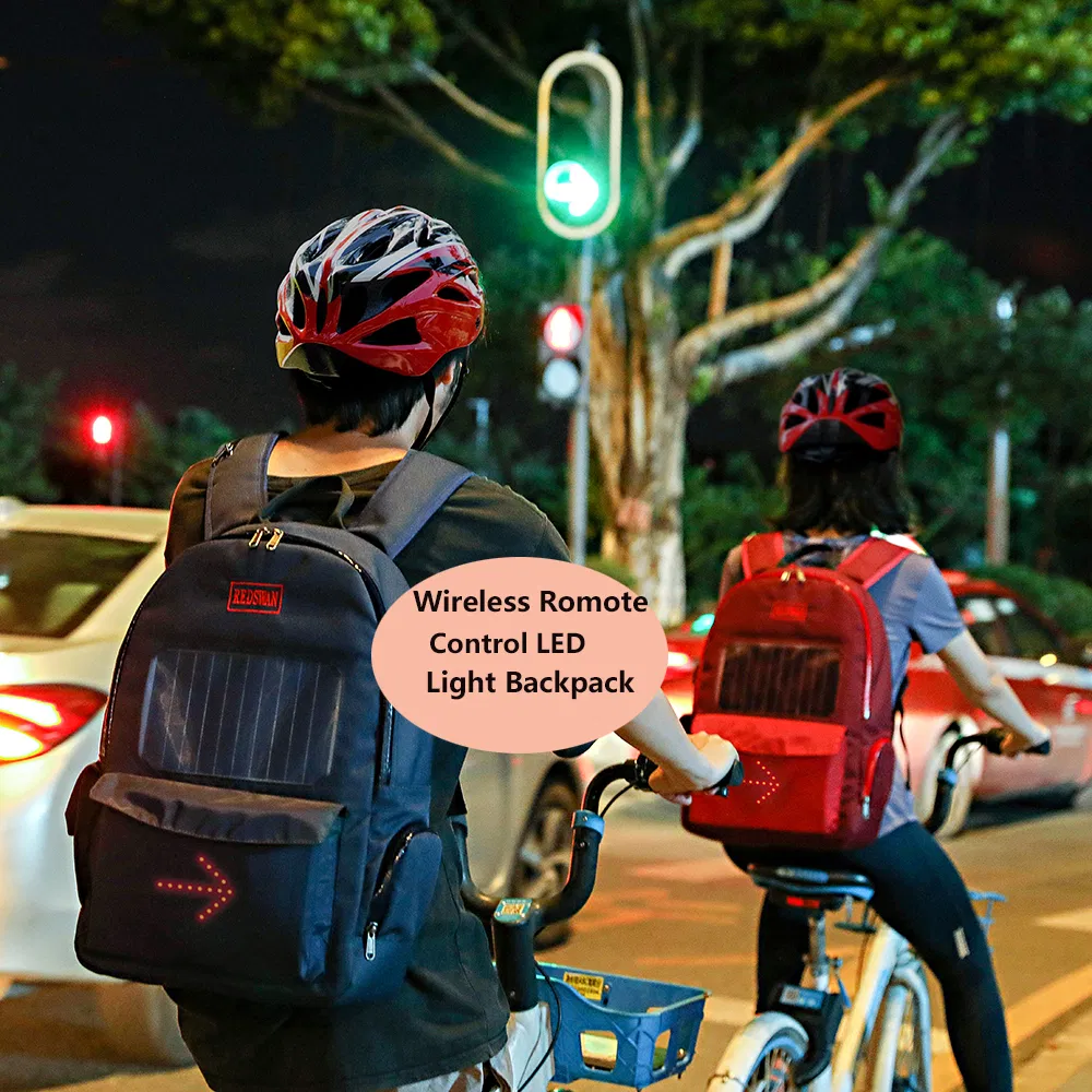 Fashion Design Solar Panel Backpack Cycling Bike Safety LED Flash Light Backpack (RS190204-5)