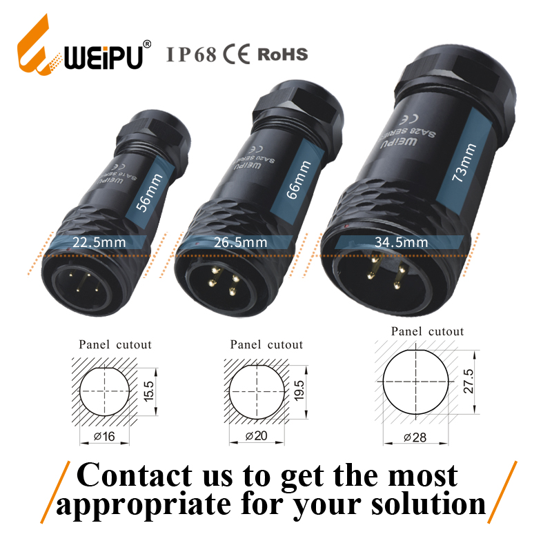 WEIPU 5A AC/DC IP67 Solar Cable China Supplier 6 Pin Battery Circular Connector Push Locking Wire 12V Power 2 3 Connections
