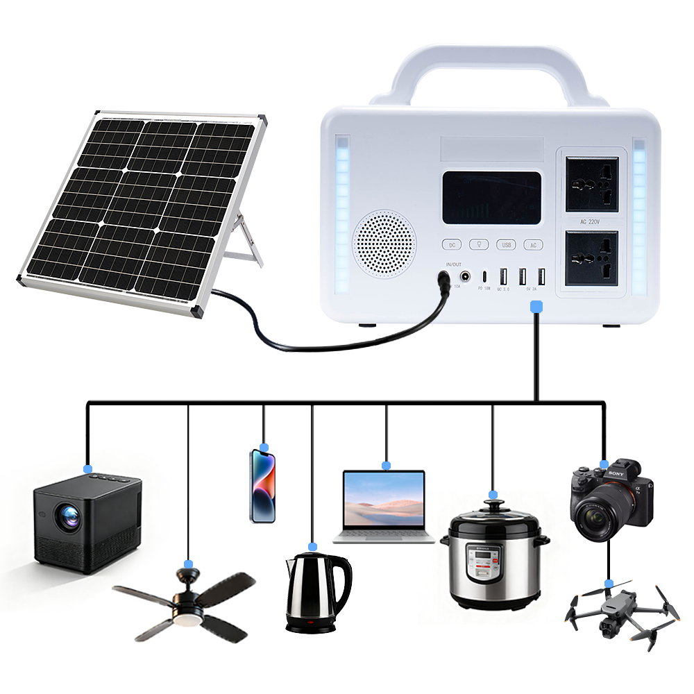 300W Pure Sine Wave Outdoor Camping Power Station Portable Lithium Solar Generator 192Wh with Bluetooth Audio Solar Panel Source