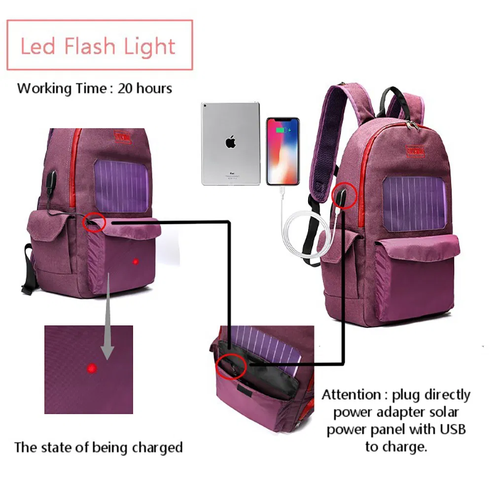 Water Proof Nylon Turn Signal LED Flash Backpack with Solar Panel Charging Phone (RS-190204-4)