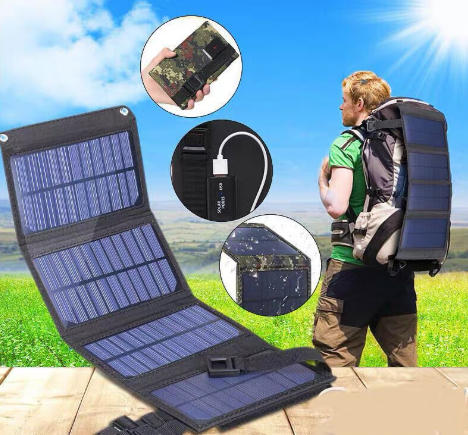 Portable 20W Foldable Solar Panel with 21% Efficiency for Outdoor Mobile Phone Fast Charging Black Camouflage Color for Bags