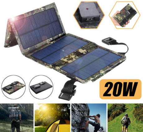 Portable 20W Foldable Solar Panel with 21% Efficiency for Outdoor Mobile Phone Fast Charging Black Camouflage Color for Bags