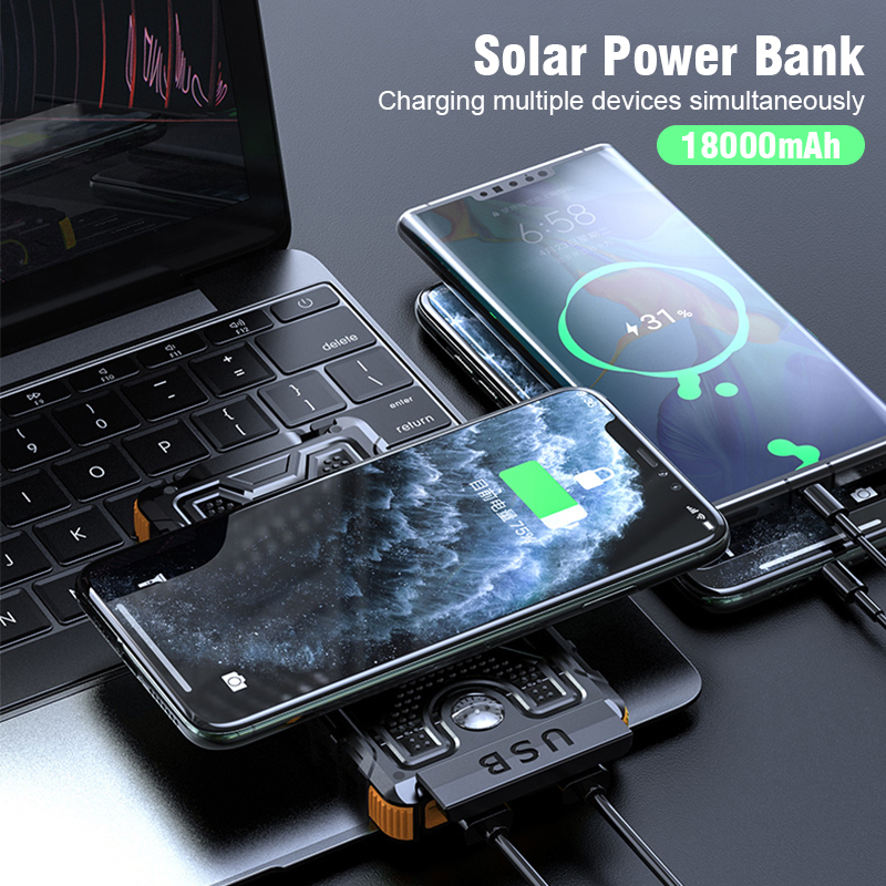 Solar Power Bank Wireless Charging PD QC Fast Charge Portable Charger Outdoor Power Bank With Emergency Camping LED Indicator