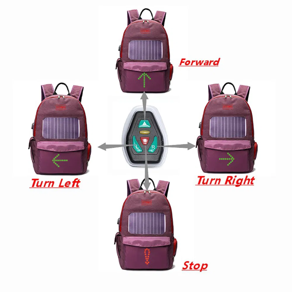 Water Proof Nylon Turn Signal LED Flash Backpack with Solar Panel Charging Phone (RS-190204-4)
