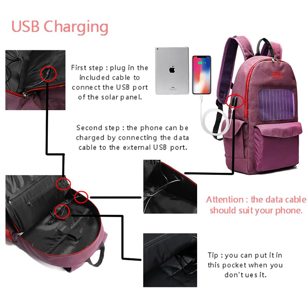Water Proof Nylon Turn Signal LED Flash Backpack with Solar Panel Charging Phone (RS-190204-4)