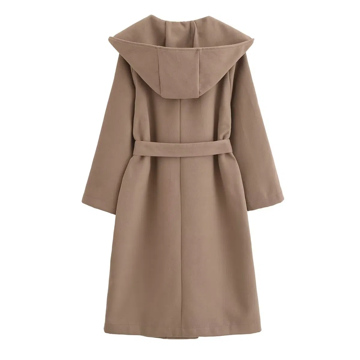 Customizable MID-Length Hooded Woolen Trench Coat with Lace-up Design