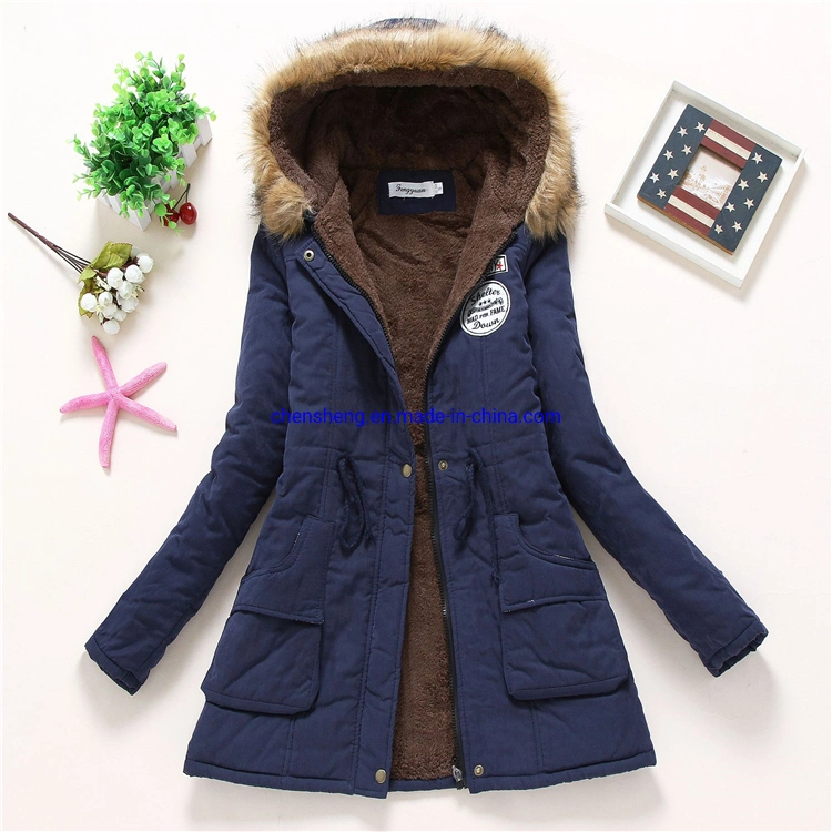 Women 's Fur Hoodies Ladies Coats Winter Warm Long Coat Jacket Cotton Clothes Thermal Parkas