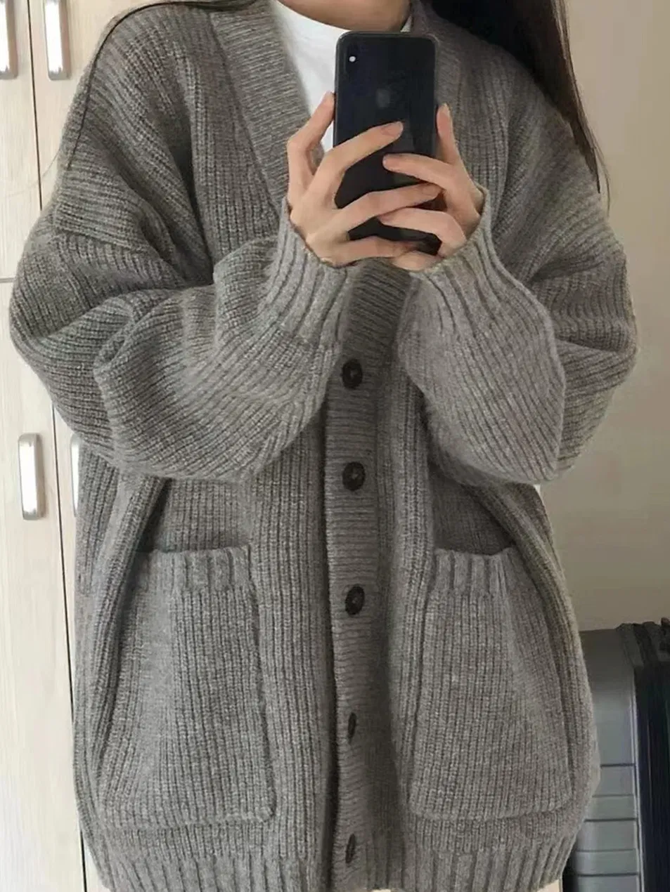 Trendy Knitted Cardigan side view