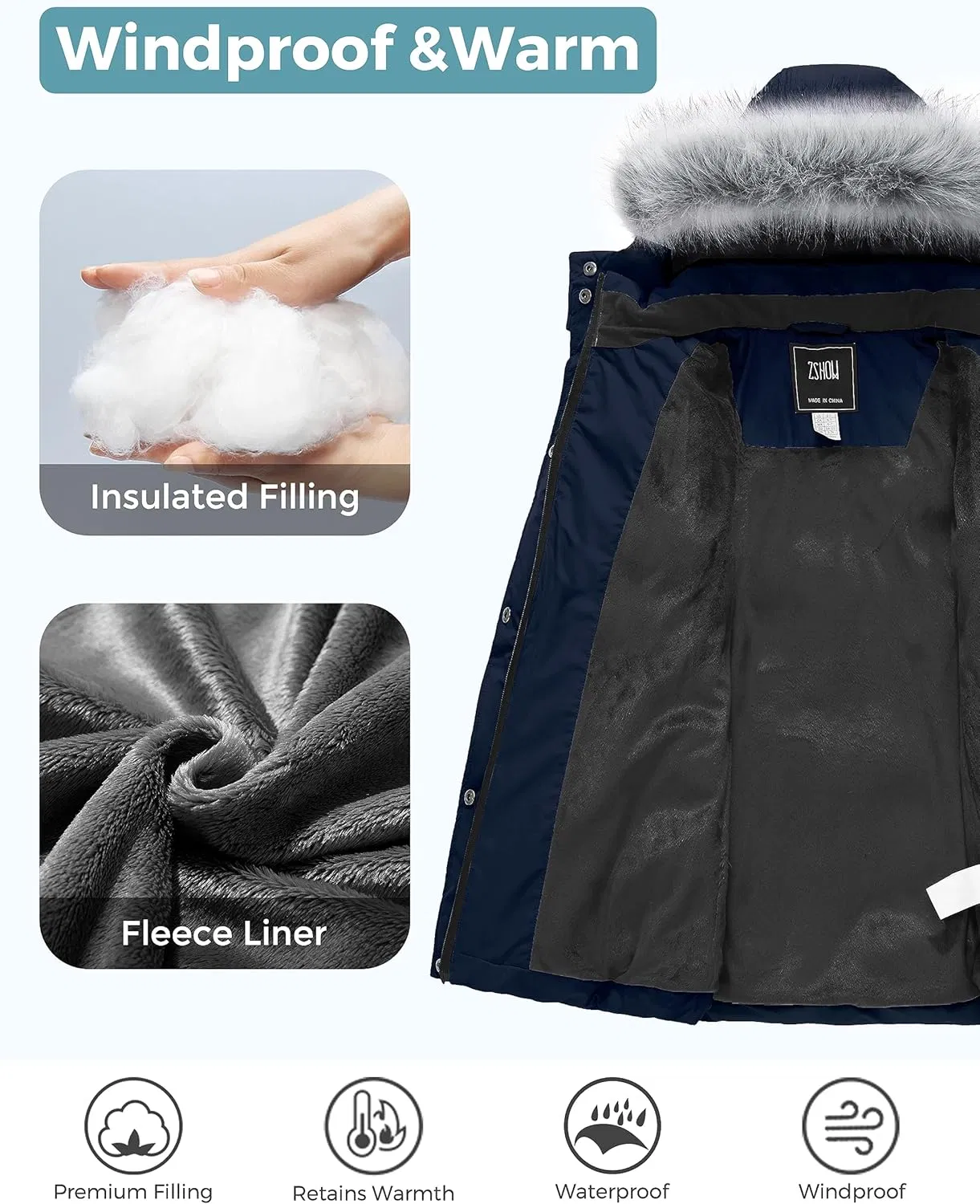 Girls' Winter Coat Long Hooded Parka Soft Fleece Puffer Jacket with Removable Hood