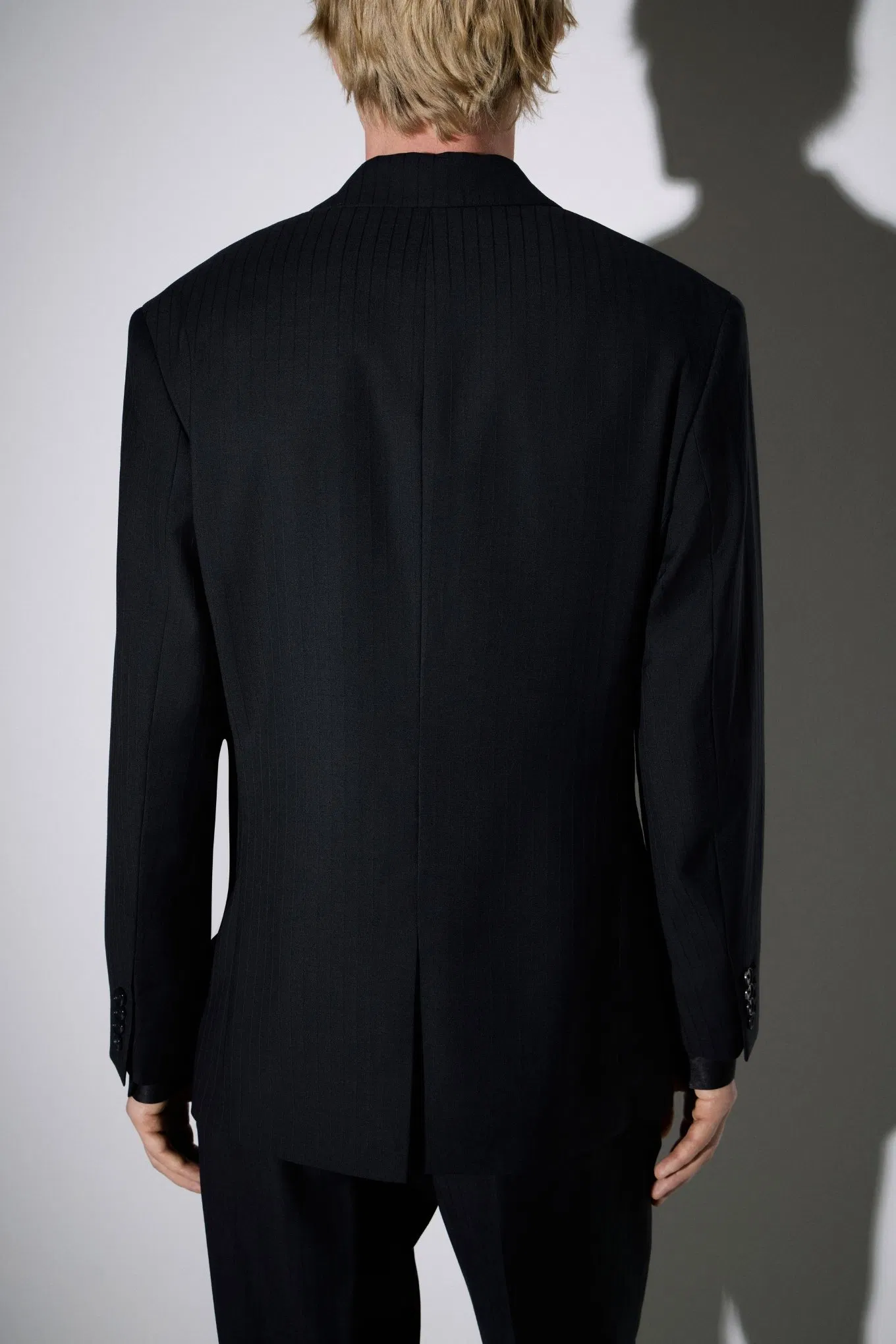 Leisure Custom Logo Double-Breasted Textured Stripes Pure Wool Fabric Blazer for Man Official Wear