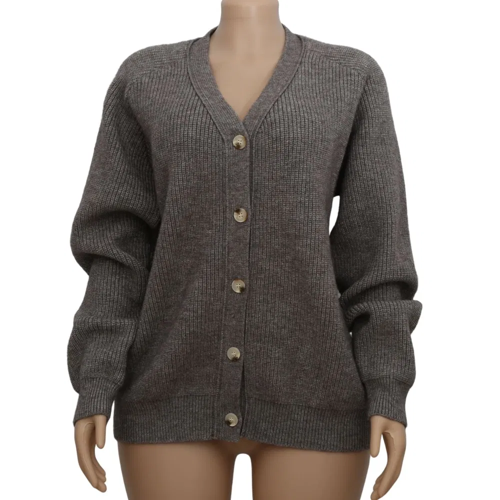 42% Acrylic 28% Nylon 30% Polyester, Gauge 7, Loose Winter V-Neck Open Placket Classical Women Stylish Knitted Sweater Cardigan