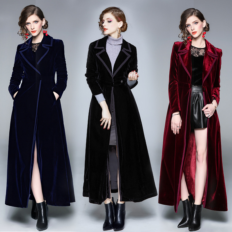 Long Trench Coat Women Over The Knee to Ankle Fall and Winter Fashion New Temperament Women Velvet Coat