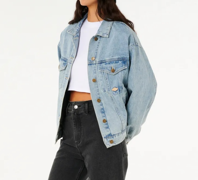 100% Cotton Denim Relax Fit Heavy Enzyme Wash Metal Button Women's Long Sleeves Denim Jacket