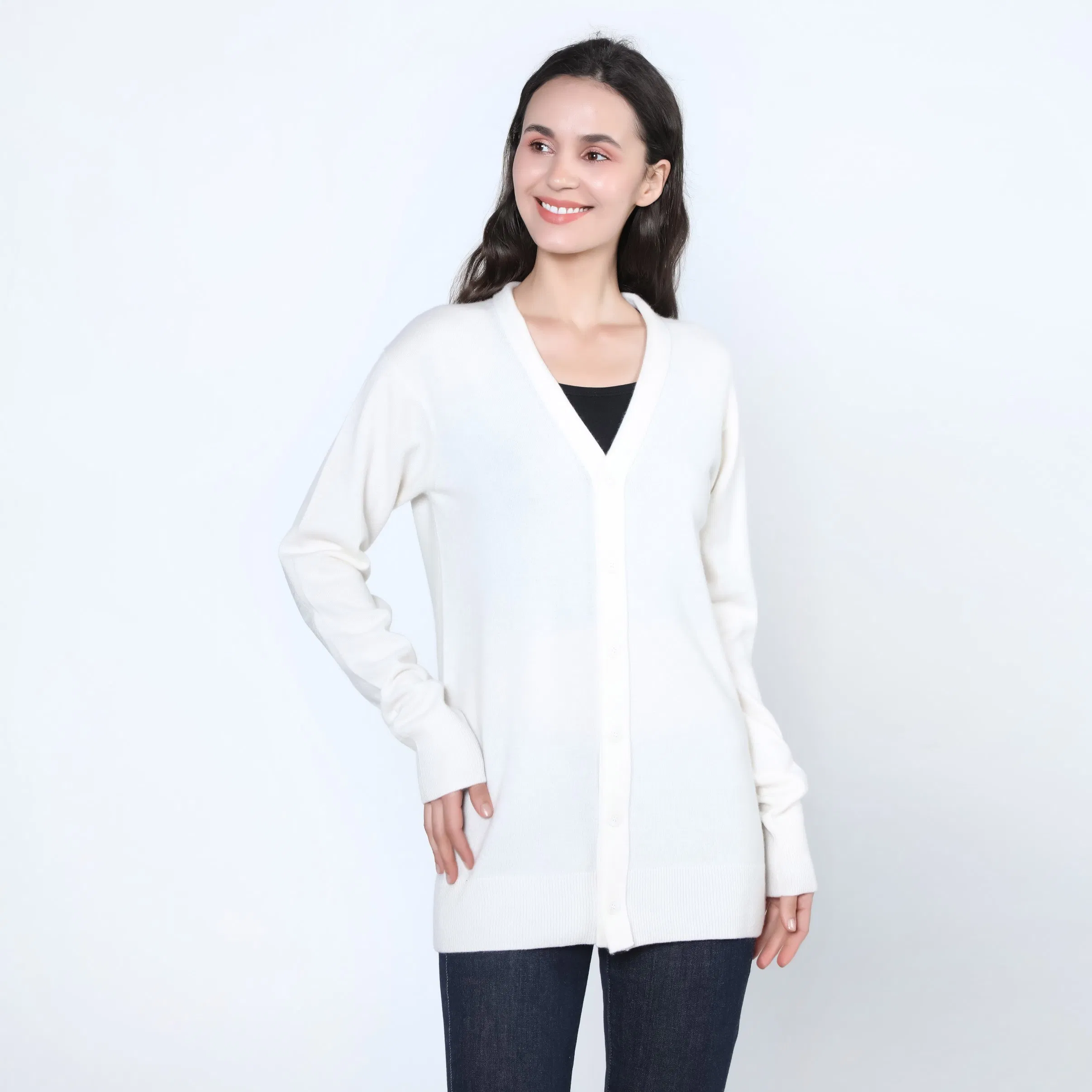 Most-Popular Casual Deep V-Neck Ladies Fashion 100% Cashmere Cardigan