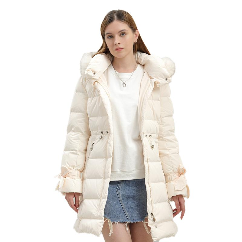 Winter Slim Casual Clothes Hooded Fur Collar Plain Quilted Woman Long Parka
